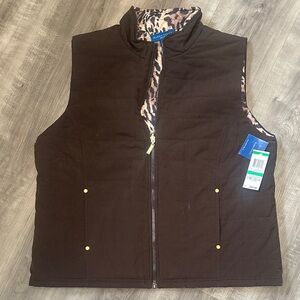 NWT: Quilted Vest - brown or cheetah print reversible vest
